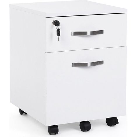 Mueble archivador cajonera de almacenamiento con cerradura con ruedas 2 cajones fácil de montar robusto para oficina estudio dormitorio 54,5 cm blanco 120001501 (1/4)