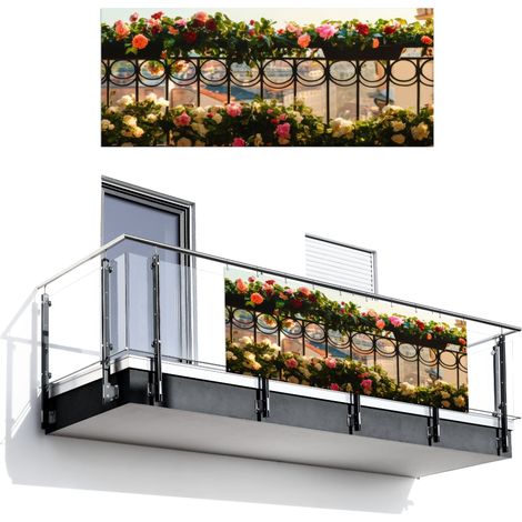 PANTALLA DE PRIVACIDAD PARA BALCÓN Flores - Cerca - Paisaje urbano - Verano 300x120
