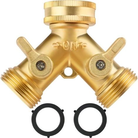 Ecleanfy - Robinet double 2 voies 3/4" en laiton - connecteur en Y pour tuyau d'arrosage, régulateurs indépendants, étanche (1/4)