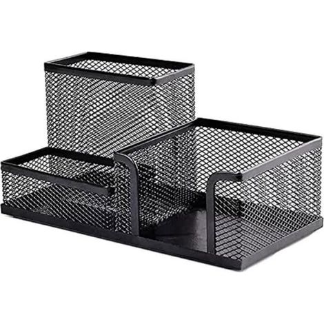 Organisateur De Bureau - Porte-Stylos En Maille Métallique - Pour Stylos Crayons Agrafeuse - 20 x 3 x 10 cm - Noir (1/4)