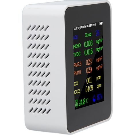 Moniteur de qualité de l'air - Détecteur de dioxyde de carbone - Testeur précis de CO, CO2, PM2.5, COVT, HCHO - Alarme de température et d'humidité - Blanc (1/5)