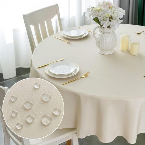 Nappe ronde 180cm Beige Anti-taches & Imperméable Aspect lin