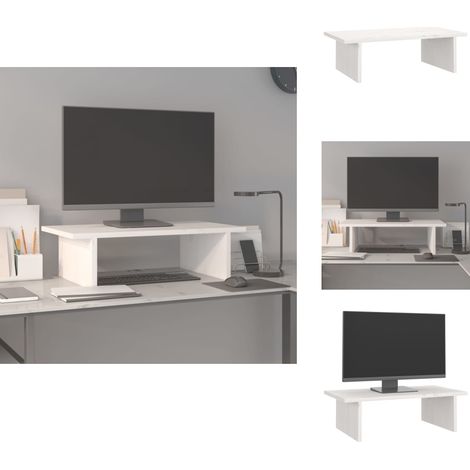 The Living Store Support de moniteur Blanc 50x27x15 cm Bois de pin solide - Support moniteur bois (1/5)