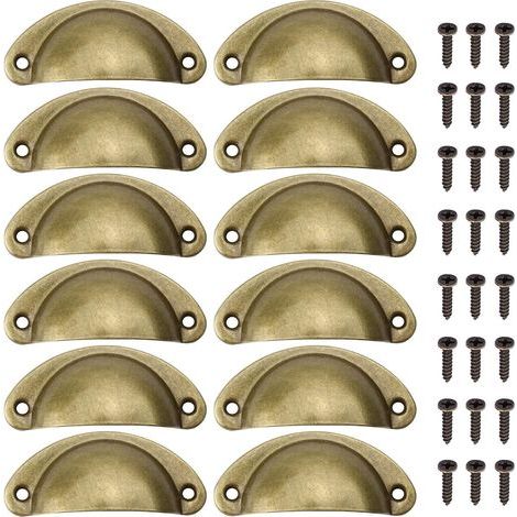 12 Pièces Poignée de Meuble Coquille Bronze, Poignée Rétro Laiton de Demi Lune, Bouton de Meuble avec Vis pour Armoires, Tiroirs, Placards (1/5)