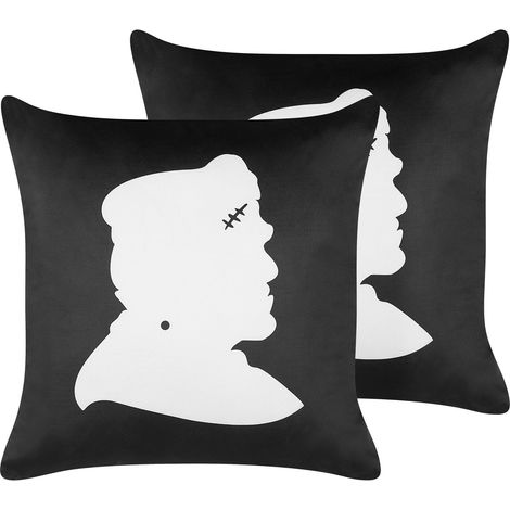 Set of 2 Decorative Cushions FRANKLINIA Velvet 45 x 45 cm Black Abstract Pattern (1/5)