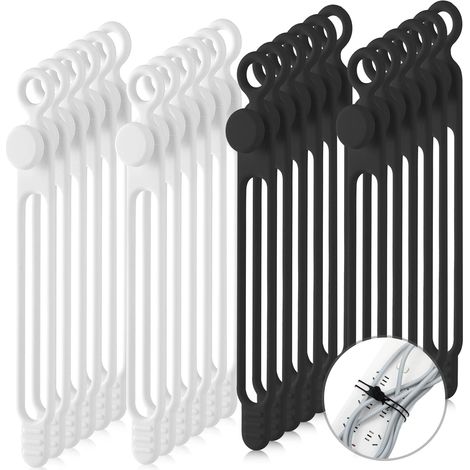 (Black, White, 7.1 Inch)40 Pcs Silicone Cable Ties Reusable Holder Strap Cord Ties Adjustable Cable Straps Multipurpose Charging Cable Organizer for Fastening Cable Charging Cords Wires (1/5)