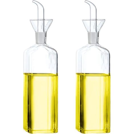 Lot de 2 bouteilles en verre pour huile d'olive, vinaigre, doseur avec bec verseur pour cuisine et barbecue (500 ml)