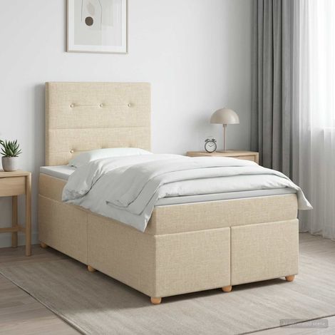 vidaXL Cama box spring con colchón Crema 120 x 200 cm Tela (1/5)