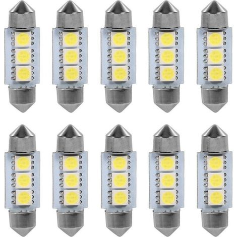 10 bombillas LED de 36 mm, 12 V, 3 SMD 5050, para interior de coche, color blanco (1/4)