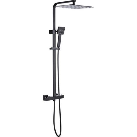 Colonne de douche OCEANIC - Mitigeur thermostatique corps froid - Pomme haute carrée 30x30 cm - Noir mat (1/5)
