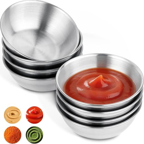 Lot de 8 Bol, Acier Inoxydable, 140 ml, Empilable, Base Large, Pour Sauce, Snack, Dessert