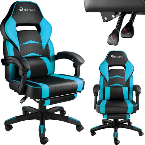 Chaise de bureau ergonomique et réglable repose-pieds noir azur (1/5)