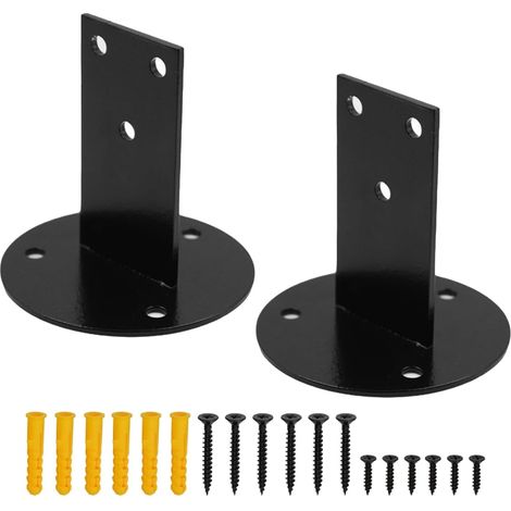 supports de rampe d'escalier droits en acier inoxydable, fixation murale, en métal noir, support de base plat pour rampe en bois, pour usage intérieur et extérieur (1/5)