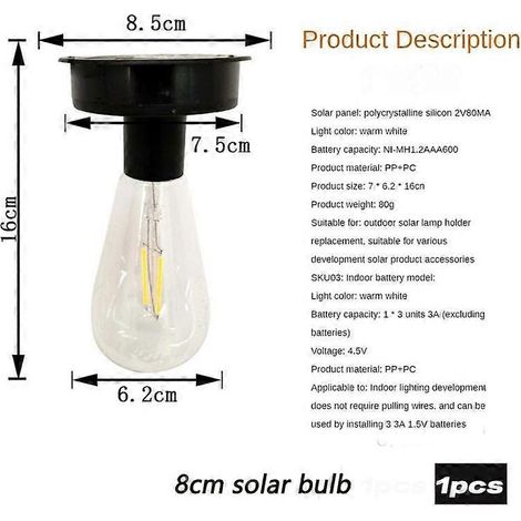 Ampoule solaire portable pour camping, lampe LED de remplacement pour lampe de jardin ou de cour. (1/5)