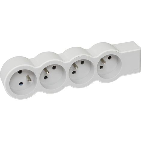 Multiprise Extra-Plate à Câbler - 4 Prises avec Terre - Livrée Sans Cordon/Sans Fiche - Blanc et Gris Clair