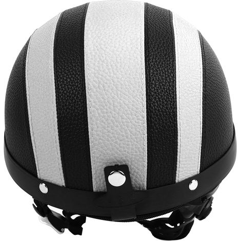 Casque de moto demi-casque, respirant, offrant une protection solaire, de style rétro, en cuir PU, unisexe, cuir noir et blanc. (1/5)