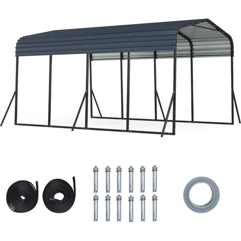 Carport da esterno 440 x 300 cm con ancoraggi rinforzati e stabilità migliorata stile contemporaneo acciaio nero 200010016
