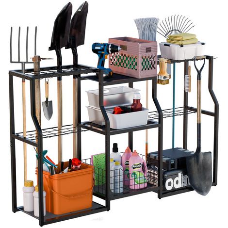 UNHO – Range outils de jardin en acier renforcé épais– Dimensions L 123 x P 29 x h 78 cm – Capacité 34 outils – Organisation pour râteaux, balais à long manche (1/5)