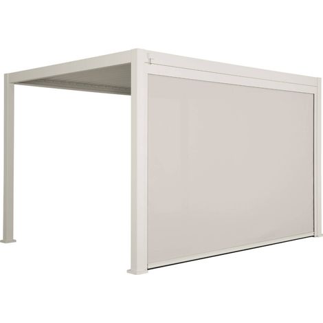 Pergola Bioclimatique beige – Triomphe – 4x3m. aluminium. à lames orientables + store 4m
