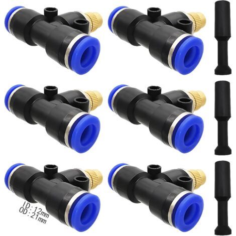 Buse d'atomisation réglable,  6 pièces buse de brumisation en laiton Connectez un tube d'intubation rapide 12 mm + 3 blocage pour le dépoussiérage, refroidissement industriel, etc. Ensemble - (1/5)