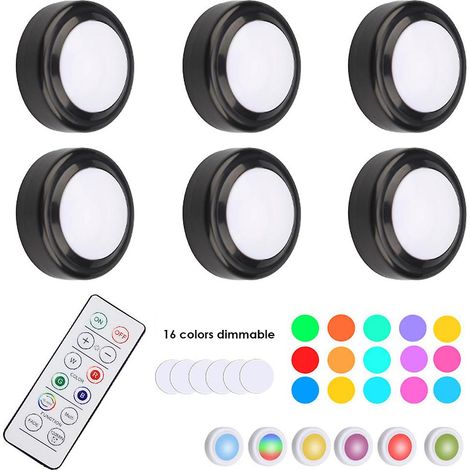 Éclairage LED pour meubles, spots sans fil RGB, éclairage sous meuble, 16 couleurs, noir, 6 commandes d'éclairage (1/5)
