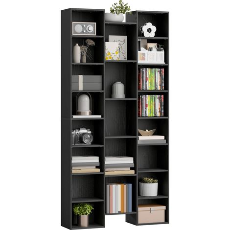HOMCOM Tall Bookshelf with 21 Compartments and 10 Adjustable Shelves, Black