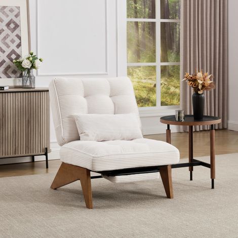Poltrona reclinabile in tessuto con poggiapiedi, cuscino lombare e piedi in legno, beige DESVIAE (1/5)