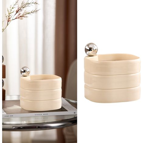 Drehbare, antioxidative Schmuckschatulle aus Kunststoff mit mehreren Fächern für Armbänder und Kopfhörer, ideal für Reisen, cremefarben (1/5)
