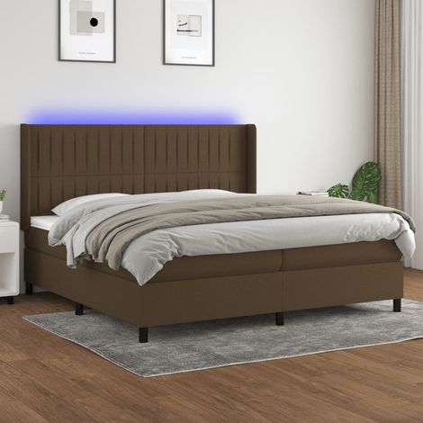 Sommier tapissier matelas et LED - Sommier pour Adulte et Enfant - Marron foncé 200x200 cm Tissu BV338843 - BonneVie (1/5)