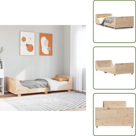 The Living Store Cadre de lit sans matelas 75x190 cm bois de pin massif - Cadre De Lit - Lit En Bois - Lit Double - Meuble Chambre - Design Moderne