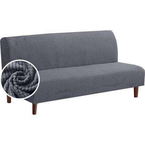 Housse de canapé sans accoudoirs Jacquard Housse de canapé sans accoudoirs Housse de canapé stretch Spandex Couverture pour lit de canapé Uni (Gris foncé/M) (1/5)