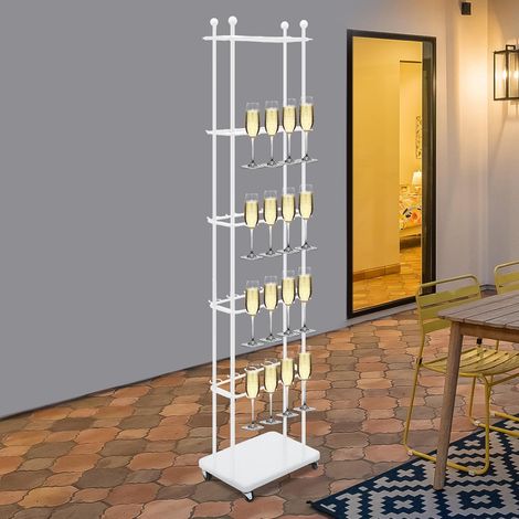 Champagne Holder, Wine Glass Stemware Rack With 4 Wheels, 5 Tier Champagne Flute Wall Stand for Party and Wedding, Max. Load Capacity 50kg, White (1/5)