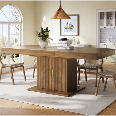 Mesa de comedor extensible con almacenamiento integrado 140–180 cm, MDF y metal, marrón (1/5)