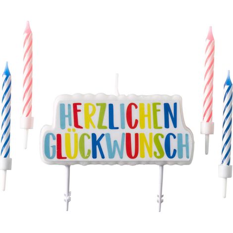 Kerzenset Herzlichen Glückwunsch 5-teilig Höhe 6 / 6,3 cm
