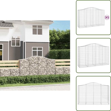 Paniers à gabions arqués 5 pcs 200x50x120/140 cm Fer galvanisé - Panier À Gabions - Mur De Gabion - Clôture Végétale - Décoration Jardin - Barrière Jardin (1/5)
