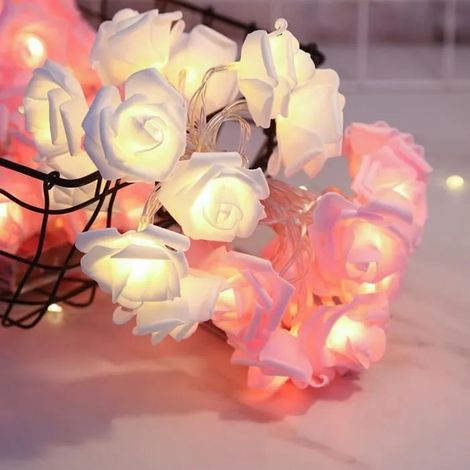 Guirlande Lumineuse Rose 3M 20 LED,PROCHOSEN À Piles Fleur Rose Blanc Chaud Rose Fées Lumières pour Fête Valentin Noël (Blanc-Rose) (1/4)