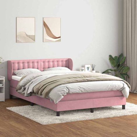 Cama box spring con colchón terciopelo rosa 160x210 cm (1/5)