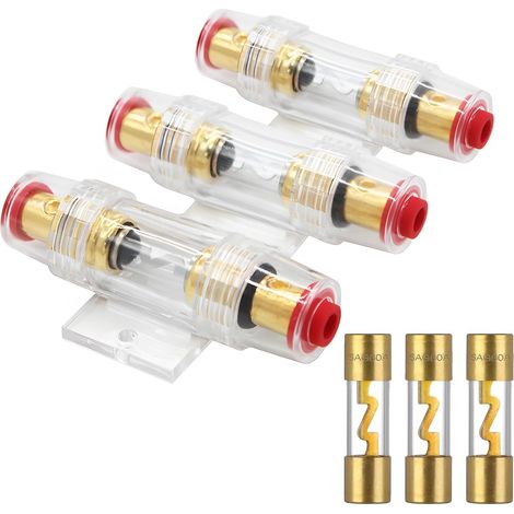 3PCS Gold Plated In-Line Agu Fuse Holder And 3 AGU Fuses, Car Fuse For Automotive Audio Power Security Protect, 12v-48v Fuses 60a Agu For Alarm Amplifier Compressors (1/5)