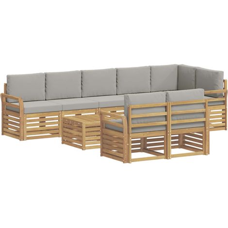 Set di divani da esterno 9 pz 8-Posti Bianco e Grigio Chiaro vidaXL (1/5)