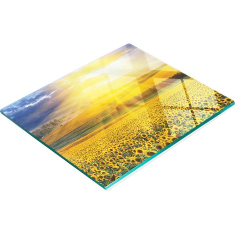 Tabla de cocina de vidrio templado con estampado de campo de girasoles, 60x52 cm. (1/5)