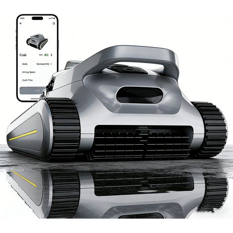 Robot de piscine sans fil – Jusqu’à 200 m² – 150 min – 4 Modes de nettoyage – Commande App – Fond, Parois, Ligne d’eau, Marches – Gris (1/5)