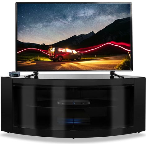 Homeology PANGEA Gloss Black Beam-Thru Curved Tru-Corner 32"-50" TV Cabinet