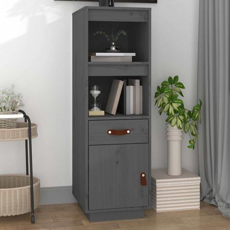 Buffet haut - Armoire de rangement Enfilade Gris 34x40x108,5 cm Bois massif de pin BV585012 - BonneVie (1/5)