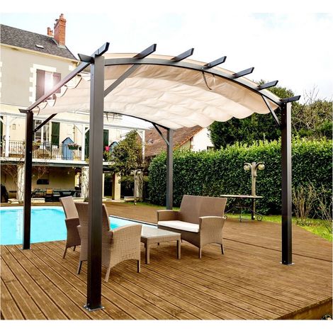 Gazebo Pergola in Alluminio 3.4x3.3 da Giardino Telo Copertura Pergolato - Telo di Copertura Telo Grigio 140gr/m2