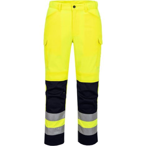 Pantalones con panel de malla de alta visibilidad PORTWEST T143 28 pulgadas (talla 36) Amarillo/Marino (1/2)