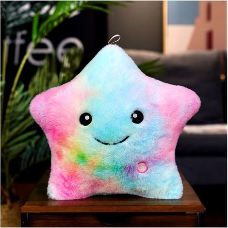 1 oreiller étoile LED, lumineux avec changement de 7 couleurs pastel, en pur coton, 40 x 30 x 10 cm, pour chambre d'enfant ou décoration murale (1/4)