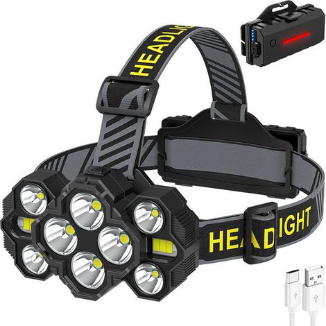LED Headlamp, 10,000 Lumens Rechargeable 10 LEDs 10 Modes IPX4 Waterproof 90° Adjustable Hands-Free Headlamp for Camping Cycling Night Activities Black