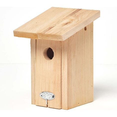 HOMESCAPES Real Wood Winter Wren Bird Box House - Natural - Natural