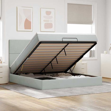 Estructura de cama otomana colchones terciopelo gris claro (1/5)
