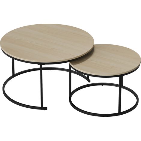 CAIziEnsemble de deux tables basses gigognes, table basse ronde de 80 cm (1/5)